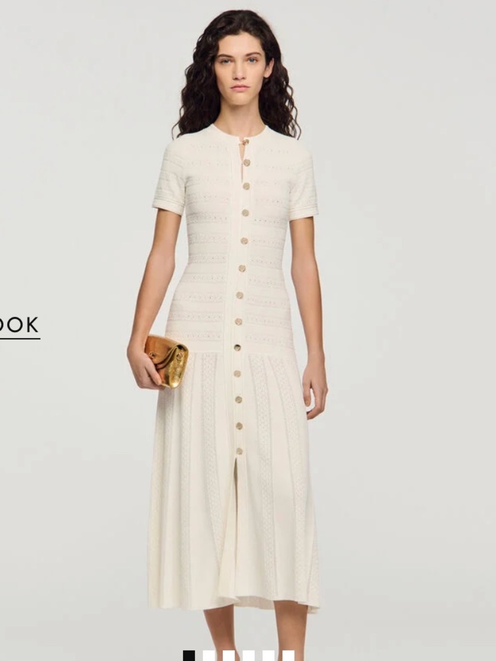 Sandro Cream Button-Front Knit Maxi Dress